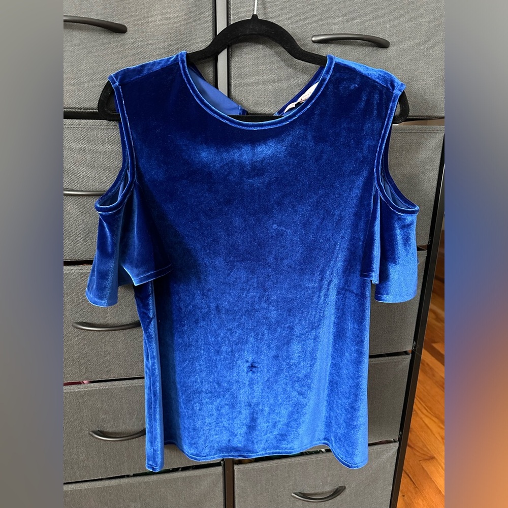 Ted Baker blue cold shoulder velvet top